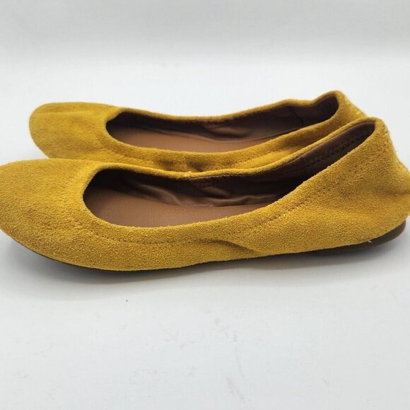 Lucky Brand Erin Mustard Yellow Suede Slip On Ballet Flats 6.5 Womens New - Picture 2 of 7